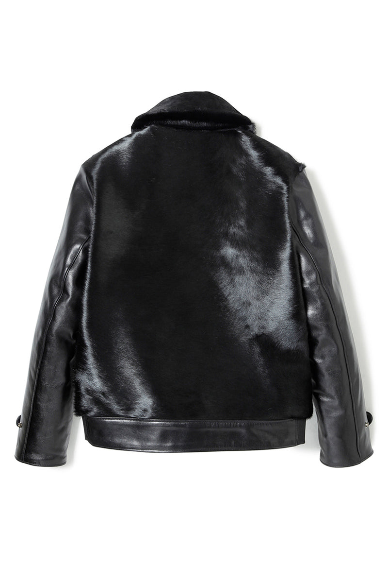 Lot.625 Hair On Horsehide King Shawl Jacket -Black
