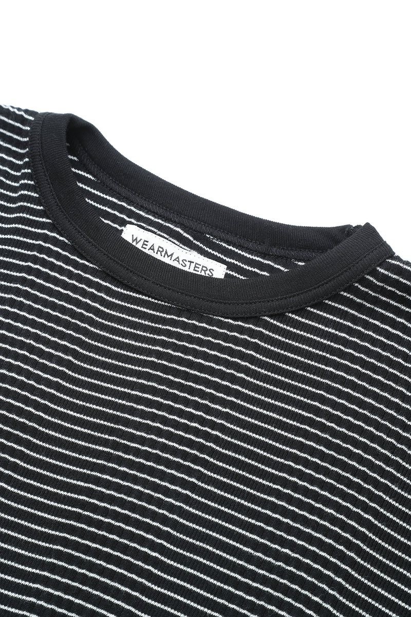 JUN & ROPE ストライプ　ボーダー　半袖カットソー　リボン ブラック　L OUTLET】Roxy RISE & VIBE RIB LS クロップド丈 トップス