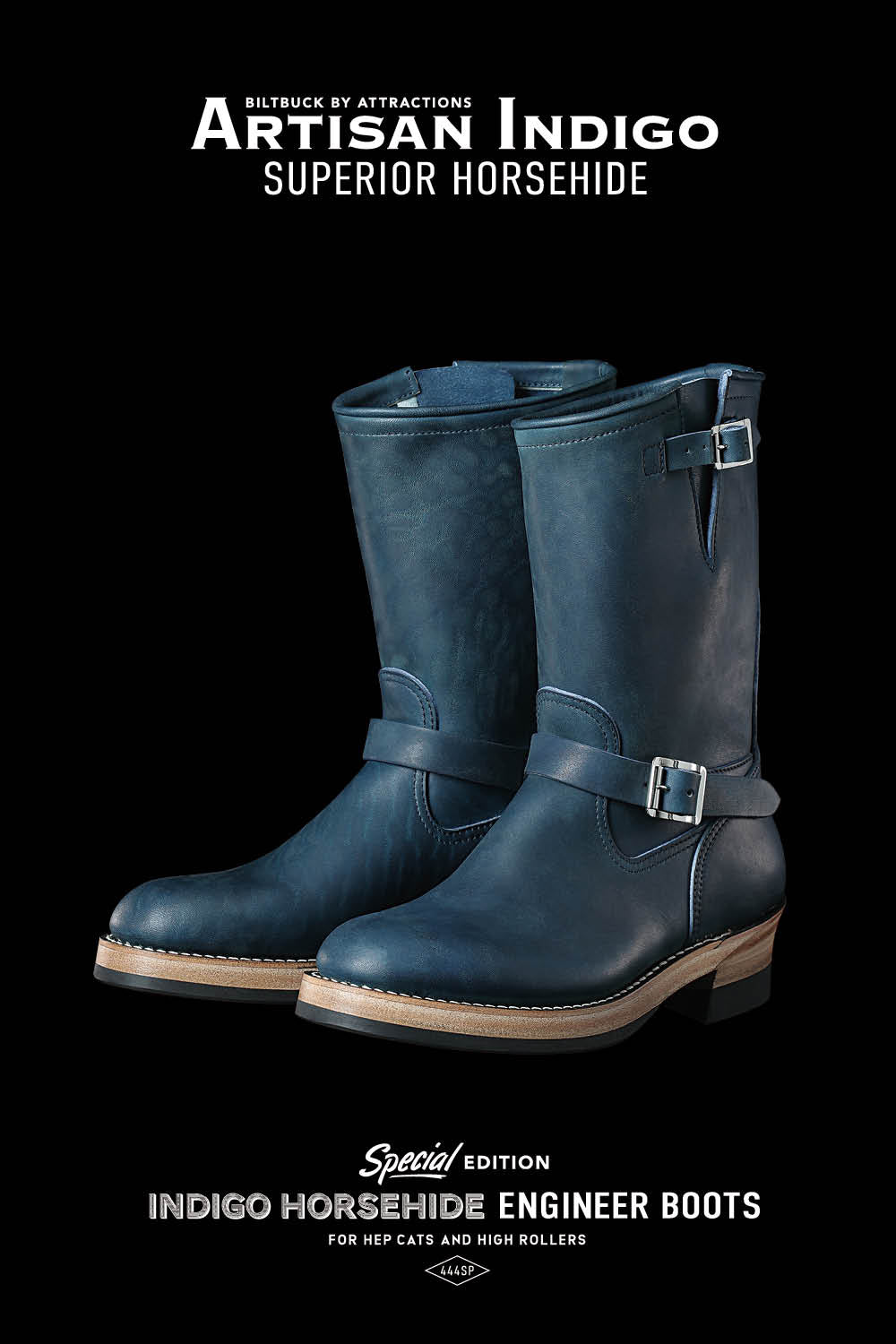 New release-BILTBUCKLot.444SP Indigo Horsebutt Engineer Boots