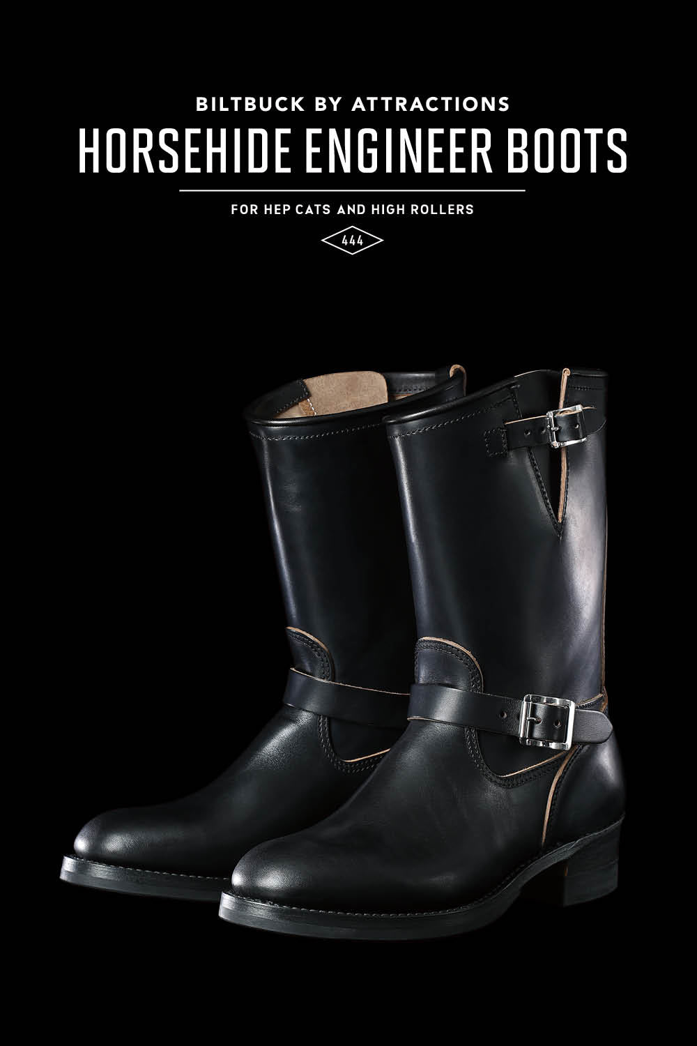 Restock-BILTBUCKLot.444 Engineer Boots / Horsebutt -Black