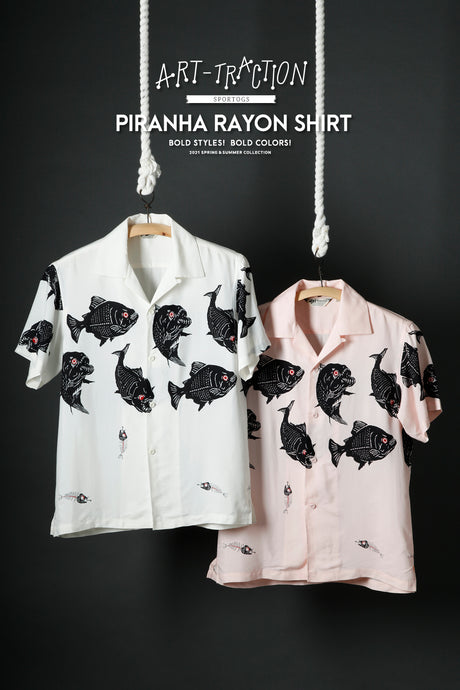 【ARTtraction SPORTOGS】-2021 SS Hawaiian Shirt Collection- ART056 Piranha Rayon Shirt